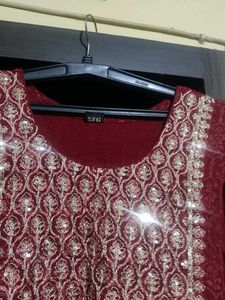 Maroon Embroidered Kurta Set with Dupatta