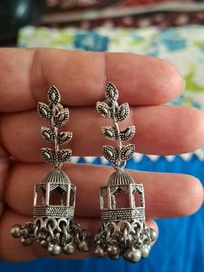 Oxidized Silver Jhumka Earrings