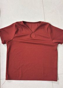 Red V-Neck Keyhole Top