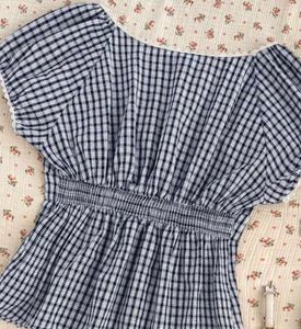 Casual Blue Gingham Top