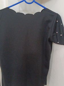 Navy Cutwork Perl Top