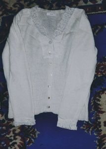 White Lace Trim Cardigan Sweater