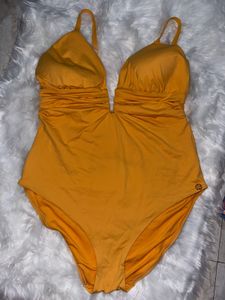 Mustard Yellow Plunge One-Piece Swimsuit
