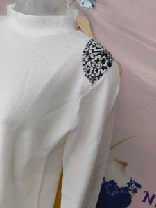 White Mock Neck Top with Shoulder Detail