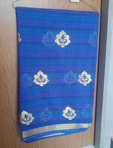 Royal blue woven saree featuring gold zari butti m