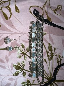 Oxidized Silver Mirror Work Choker Set
