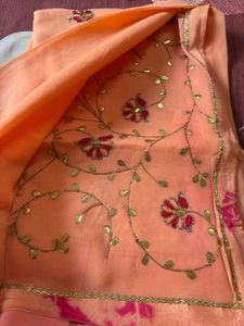 Peach work Georgette Saree