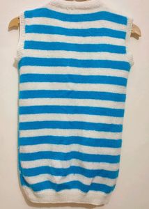 White Sky Blue Woolen Cut Sleeves Sweater