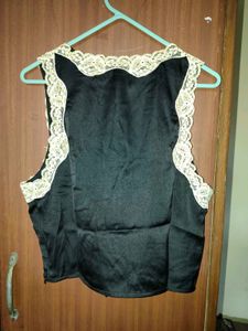 Lace Trimmed Black Halter Top
