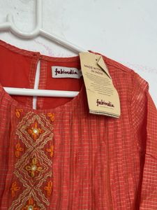 Orange Embroidered Kurta