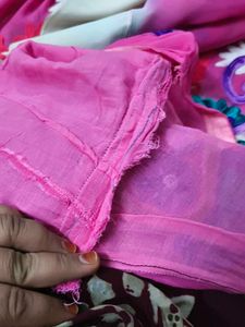 wool work Pink Embroidered Saree