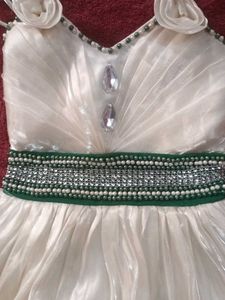 Elegant White &amp; Green Party wear Dress