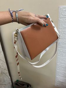 Stylish Brown Handbag with Scarf Detail