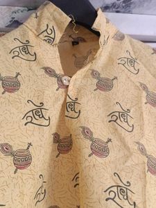 Men's Yellow Printed Kurta
