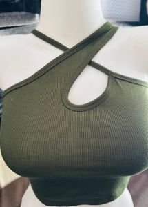 Olive Green Cross Halter Top