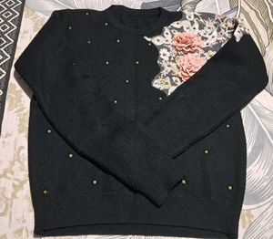 Black Embellished Knit Sweater
