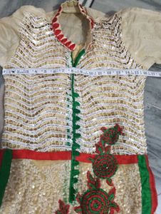 Elegant Cream Kurta with Red &amp; Green Embellishment