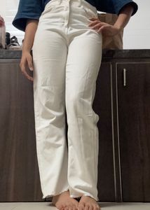 Cream Wide Leg Jeans