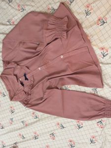 Pink Ruffled Neck Blouse