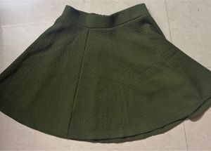 Olive Green Textured Skater Skirt