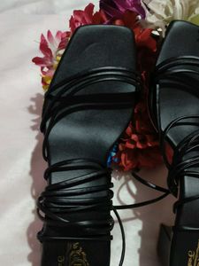 New Black Tie up lace heels Sandals