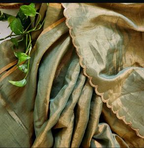 Green Tissue Silk Saree with Scallops border