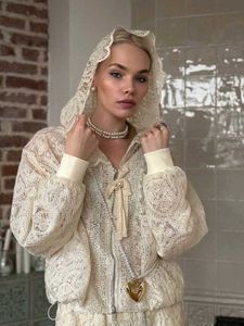 Imported white Lace Hoodie jacket with crystals🔮