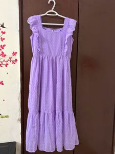 Lavender Dobby Tiered Dress with Ruffle Sleeves