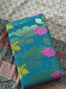 Beautiful Teal Floral Dhakai Jamdani Saree