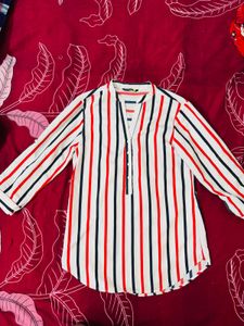 Chic Striped Band Collar Top