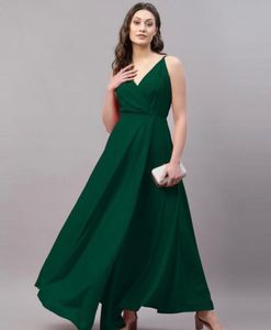 Elegant Dark Green High-Slit Maxi Dress