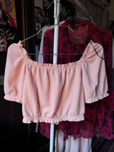 Pink Off-Shoulder Puff Sleeve Top
