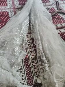 Elegant White Sequined Dupatta