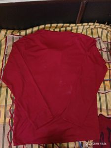 Combo Of 1 Jeans, 1 Mandarin Collar Maroon T-Shirt and Cotton Red T Shirt