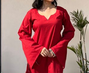 Desi Red Bell Sleeve Kurta