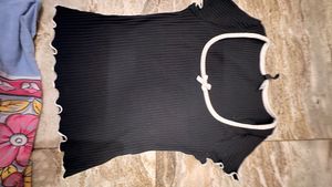 Black Ribbed Top with White Trim