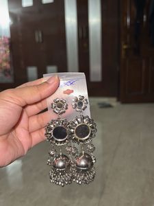 Antique Silver Mirror Jhumka Earrings