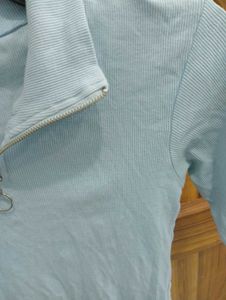 Light Blue Ribbed Quarter-Zip Top
