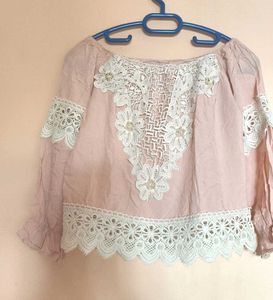Women's Pink Off-Shoulder Boho Lace Crochet Top |