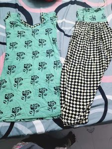 Mint Green Rose Print Kurta Set