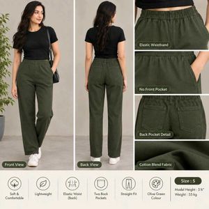 Olive Green Straight Fit Pants