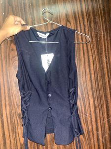 Navy Blue Lace-Up Vest