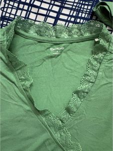 Green Lace Trim Wrap Top