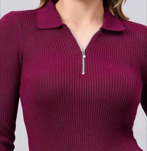 Maroon Ribbed Knit Polo Top