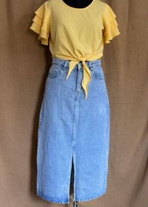 Denim Midi Skirt with Tie-Front Top