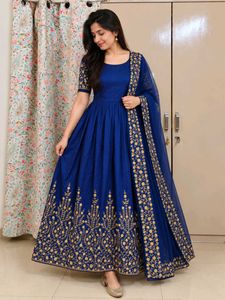 Royal Blue Embroidered Gown Dupatta Set