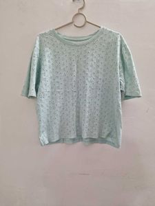 Cute Light Blue Eyelet Top