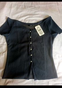 SHEIN BRANDED Stylish Pearl Button Ribbed Top