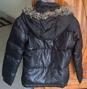 Black Puffer Jacket with Fur Hood (Unisex)