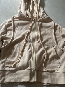 Cream Cropped Zip-Up Hoodie